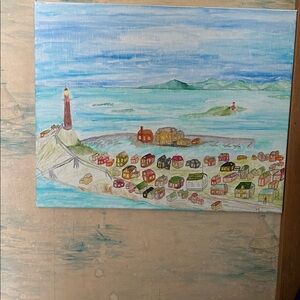 Seaside Village Canvas Art with Lighthouse